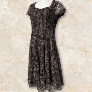 Coldwater Creek Women's Brown Floral Short Sleeve Dress Size L 14